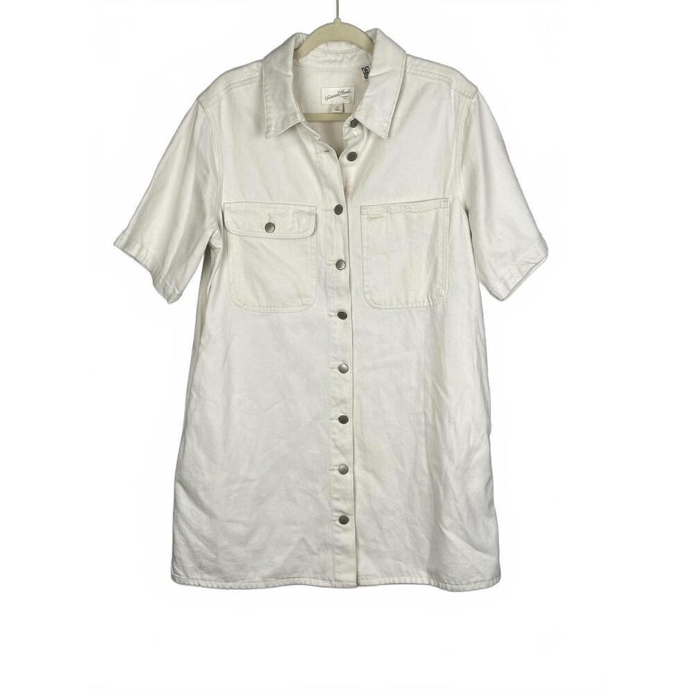 Universal Thread Canvas Shirt Dress Medium Beige Utility Button Front Pockets